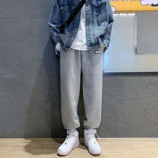High-waist Plain Quilted Applique Drawstring Sweatpants