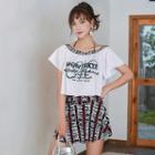 Set: Letter Bikini Top + Bottom + Short-sleeve Top
