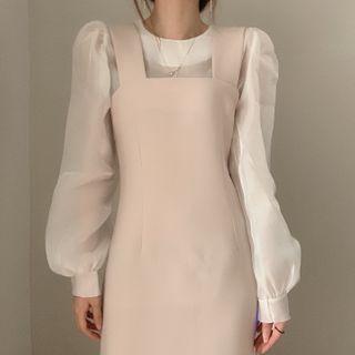 Puff-sleeve Blouse / Sleeveless Sheath Dress