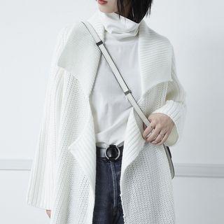 Open-front Lapel Knit Cardigan