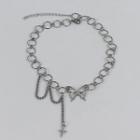 Layered Chain Butterfly Choker Silver - One Size