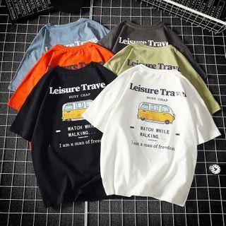 Car Printed Lettering Short-sleeve T-shirt
