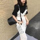 Plain Bell-sleeve Dress / V-neck Lace Spaghetti Strap Dress