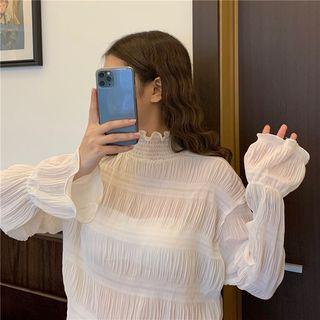 Bell-sleeve Stand Collar Top Almond - One Size