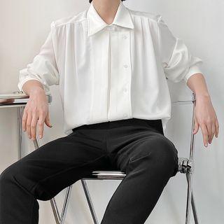 Asymmetrical Plain Long Sleeve Oversized Shirt