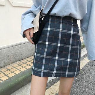 Check Slim-fit Skirt