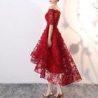 Off-shoulder Elbow-sleeve A-line Prom Dress
