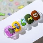 Dinosaur Faux Nail Tips Kx253 - 3d - Green & Pink - One Size