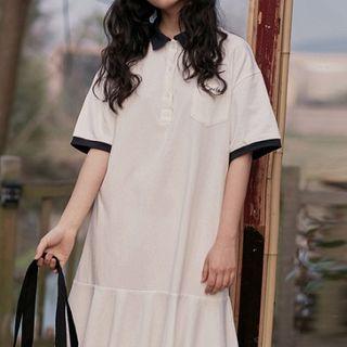 Lettering-printed Ruffled-trim Polo Dress