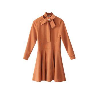 Tie Neck Long-sleeve A-line Dress
