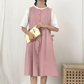 Bow Accent Plain Pinafore Midi Dress