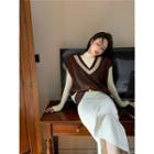 Mock-neck Long-sleeve Sheath Dress / Sweater Vest / Belt / Mock-neck Long-sleeve Top