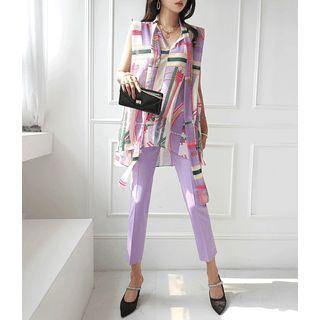 Scarf-neck Print Chiffon Blouse