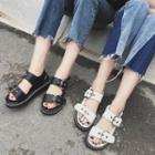 Buckled Faux-leather Flat Sandals