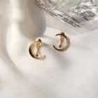 Moon Rhinestone Alloy Earring 1 Pair - S925 Silver - Gold - One Size