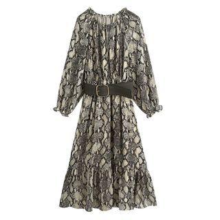 Snake Print Midi A-line Dress