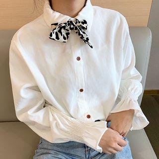Long-sleeve Frill Trim Corduroy Shirt