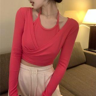 Mock Two-piece Long-sleeve Crop Top / Sweatpants
