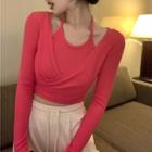 Mock Two-piece Long-sleeve Crop Top / Sweatpants