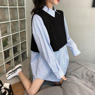 Pinstriped Shirt/ Cropped Vest