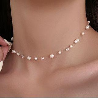 Faux Pearl Fishing Line Choker White - One Size