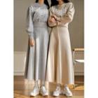 Set: Lace-trim Sweatshirt + Maxi Flare Skirt