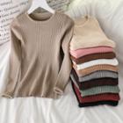 Plain Long-sleeve Slim-fit Knit Top - 11 Colors