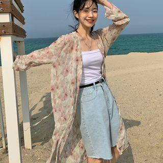 Long-sleeve Floral Long Light Shirt As Shown In Figure - One Size