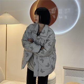 Butterfly Print Padded Zip-up Jacket Black Butterfly - White - One Size
