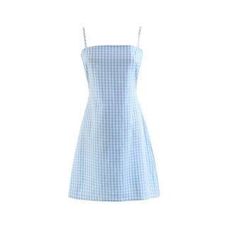 Gingham Spaghetti Strap A-line Dress