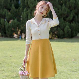 Elbow-sleeve Long-sleeve A-line Dress