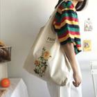 Flower Print Canvas Shopper Bag Yellow Rose - White - One Size