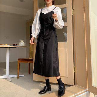 Tie-side Stitched A-line Long Overall Dress