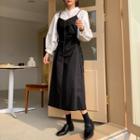Tie-side Stitched A-line Long Overall Dress