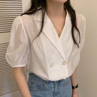 Puff-sleeve Notch Lapel Blouse