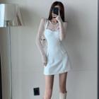Set: Lace Long-sleeve Cropped Top + Wide Strap Mini A-line Dress
