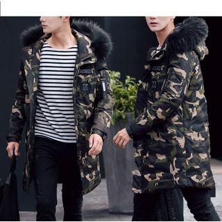 Furry Trim Camo Down Coat