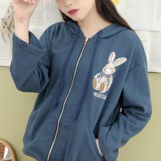 Rabbit Embroidery Hooded Zip Jacket