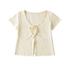 Short-sleeve V-neck Bow Slit Crop Top