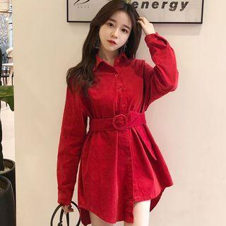 Asymmetrical Shirt With Belt As Shown In Figure - One Size