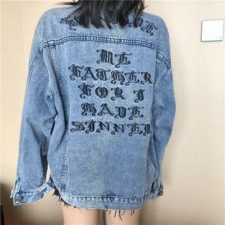 Long-sleeve Lettering Embroidered Denim Jacket