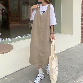 3/4-sleeve T-shirt / Plain Overall Dress