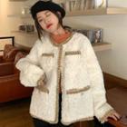 Faux Shearling Contrast Trim Jacket White - One Size