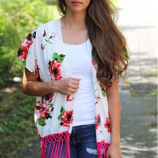 Short-sleeve Fringed Floral Jacket