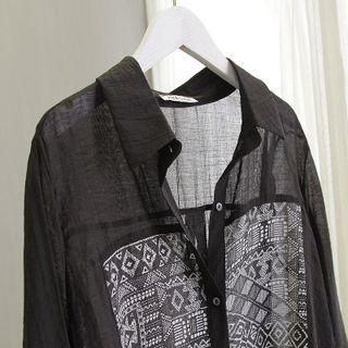 Printed Two Tone Oversize Shirt Black - One Size