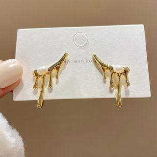Faux Pearl Melting Alloy Earring E4479 - 1 Pr - Gold - One Size