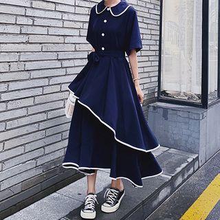 Contrast Trim Layered Midi A-line Dress