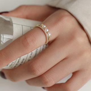 Faux Pearl Rhinestone Layered Open Ring Gold - One Size