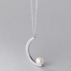 Moon Rhinestone Faux Pearl Pendant Sterling Silver Necklace Silver - One Size