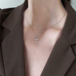 Rhinestone Plane Necklace Silver - One Size